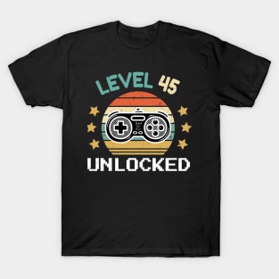 45th Birthday Shirt, 45 Years Old, Level 45 Unlocked, Video Game Shirt, Gaming Shirt, Fathers Day Gift, Turning 45, Sleep Eat Play Funny Gift For Him T-Shirt